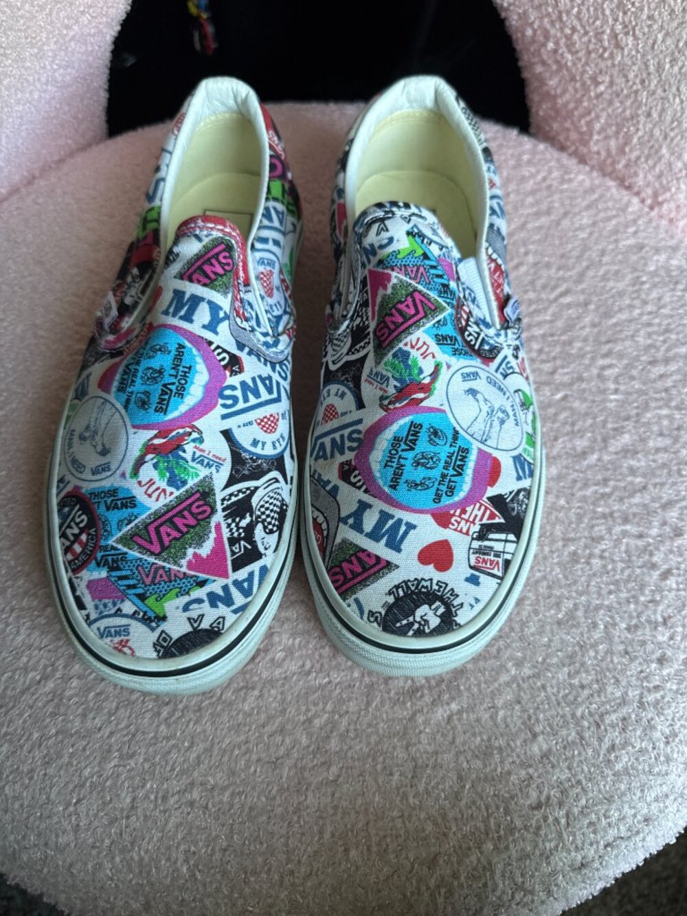 Vans Classic Slip-On Colorful Retro Logo Graphic Sneakers